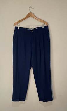 Pusser's Island Style 100% Silk Pleated Trousers Navy Blue Size 36/M